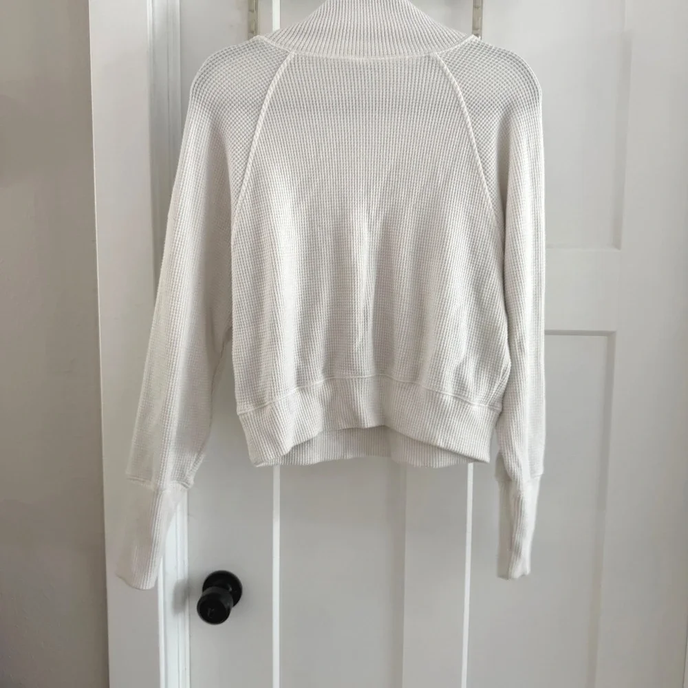 Alo Yoga Women White Waffle Knit Mock Neck Cropped Pullover Sweater XS